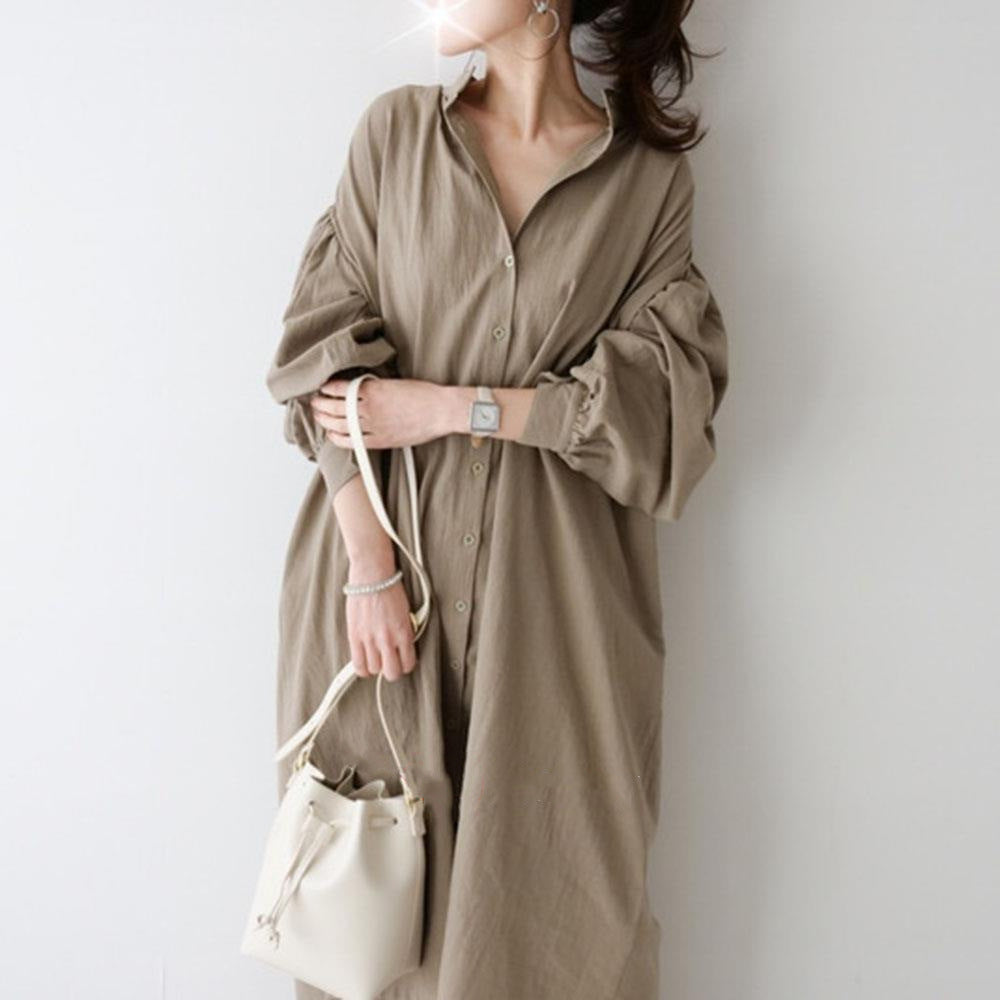 Spring new loose cotton and linen shirt dress