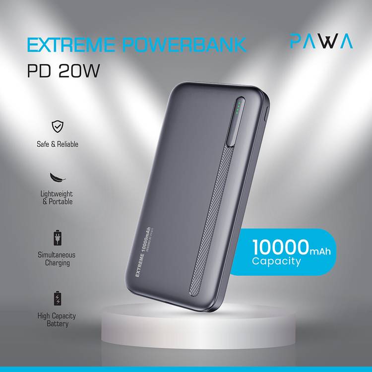 Pawa Extreme Powerbank  10000mAh Capacity -باور بانك مع سلك