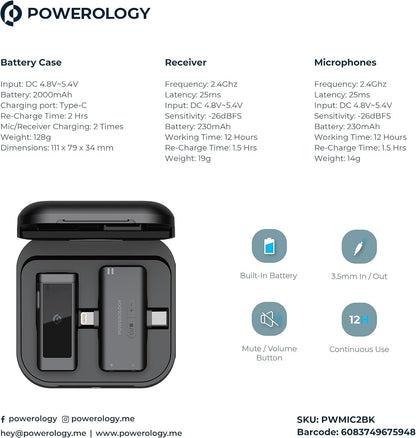 Powerology ميكروفون باورولوجي اللاسلكي المزدوج - صوت احترافي بلا قيود