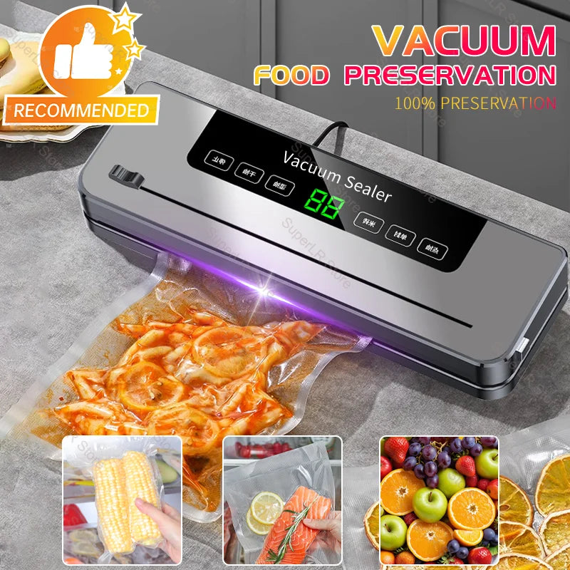 Electric Vacuum Sealer with Built-in Cutter & Touch Control – Includes 10 Bags for Dry/Wet Food Storage