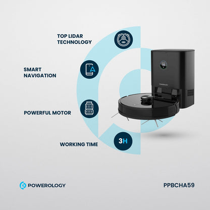 Powerology مكنسة وممسحة روبوتية ذكية - محطة ذكية