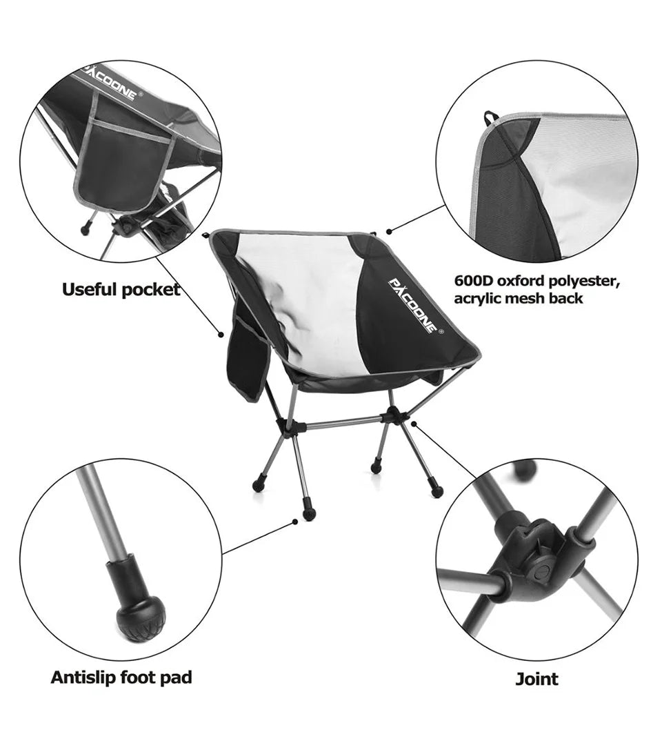 Travel Ultralight Folding Aluminum Chair - Superhard, High Load Capacity Portable Seat for Outdoor Camping, Beach, Hiking, Picnic, and Fishing