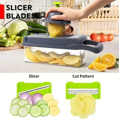 14/16-in-1 Vegetable Chopper: Multifunctional slicer, dicer, and grater for efficient kitchen prep.