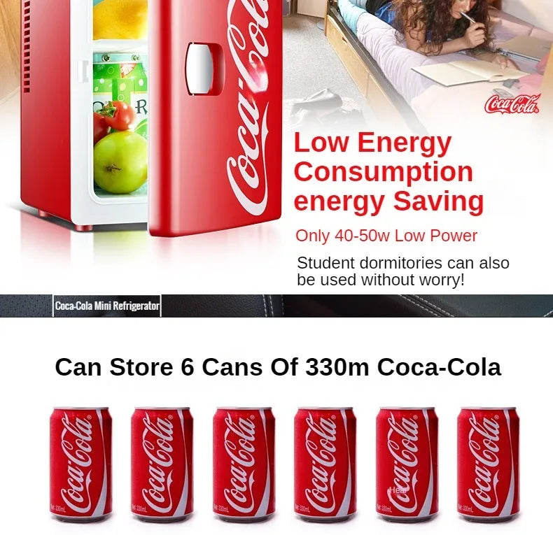 "4L 12V/220V Coca-Cola Mini Fridge – Multifunctional Cooler & Warmer for Cosmetics and Beverages – Ideal for Car & Home"