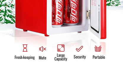 "4L 12V/220V Coca-Cola Mini Fridge – Multifunctional Cooler & Warmer for Cosmetics and Beverages – Ideal for Car & Home"