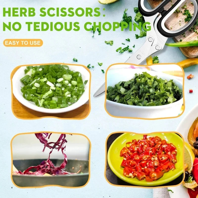 Muti-Layers Kitchen Scissors Stainless Steel Vegetable Cutter Scallion Herb Laver Spices cooking Tool Cut Kitchen Accessories