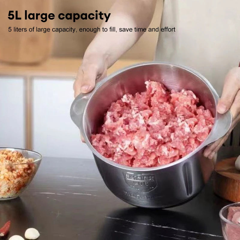 5L Electric Stainless Steel Meat Mincer & Food Processor – Garlic Blender & Chopper