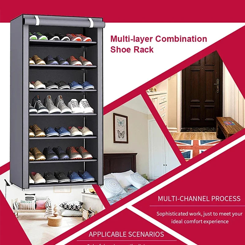 6/8/10-Tier Dustproof Shoe Rack Organizer - Space-Saving Shoe Cabinet with Multilayer Nonwoven Shelves