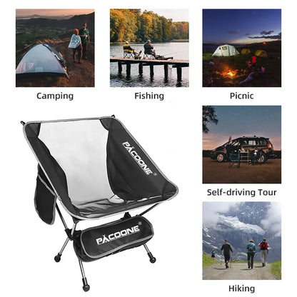 Travel Ultralight Folding Aluminum Chair - Superhard, High Load Capacity Portable Seat for Outdoor Camping, Beach, Hiking, Picnic, and Fishing