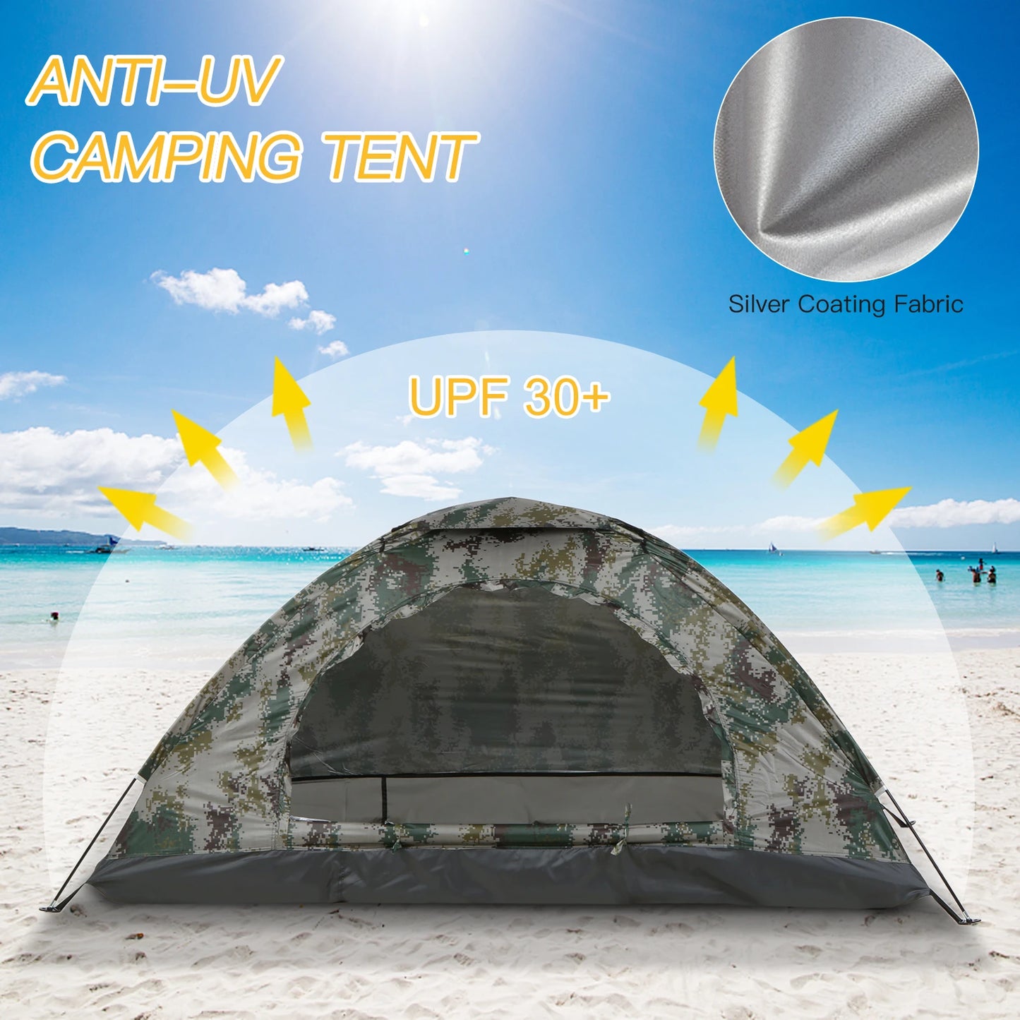 Ultralight Camping Tent - Single Layer Portable Tent with Anti-UV Coating, UPF 30+ for Outdoor, Beach, Fishing, and Desert