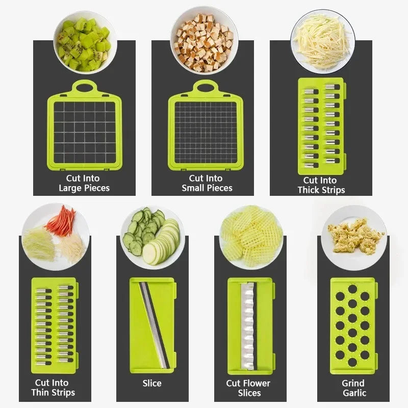 14/16-in-1 Vegetable Chopper: Multifunctional slicer, dicer, and grater for efficient kitchen prep.