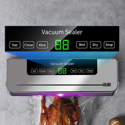 Electric Vacuum Sealer with Built-in Cutter & Touch Control – Includes 10 Bags for Dry/Wet Food Storage