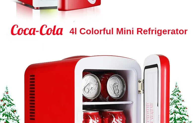 "4L 12V/220V Coca-Cola Mini Fridge – Multifunctional Cooler & Warmer for Cosmetics and Beverages – Ideal for Car & Home"