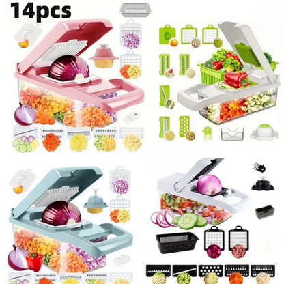 Kitchen vegetable cutter Multi-functional home vegetable cutter Potato cutter slicer Salad dicer Grater,14pcs