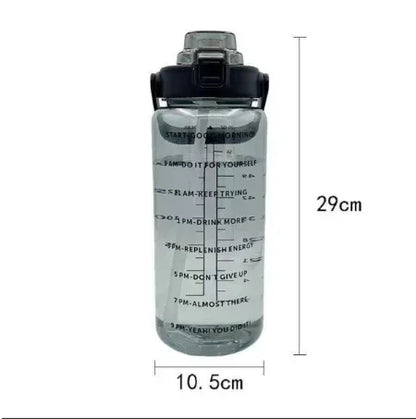 2L Portable Water Bottle: Large-capacity plastic drink cup with straw and time markers, ideal for sports and fitness.