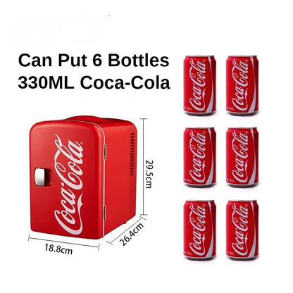 "4L 12V/220V Coca-Cola Mini Fridge – Multifunctional Cooler & Warmer for Cosmetics and Beverages – Ideal for Car & Home"