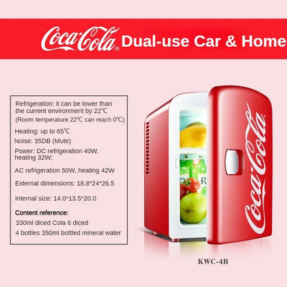 "4L 12V/220V Coca-Cola Mini Fridge – Multifunctional Cooler & Warmer for Cosmetics and Beverages – Ideal for Car & Home"