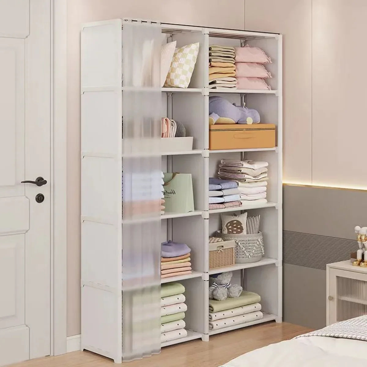 5/6-Layer Dustproof Wardrobe Storage Cabinet with High Capacity and Partitioned Shelves