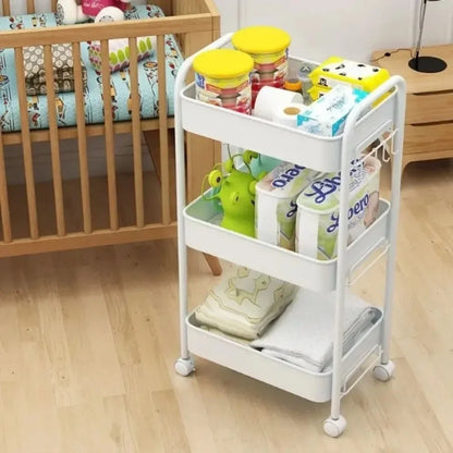 Mobile Kitchen Organizer Cart: Multi-layer bookshelf storage trolley with wheels, perfect for household snacks and bathroom shelves.