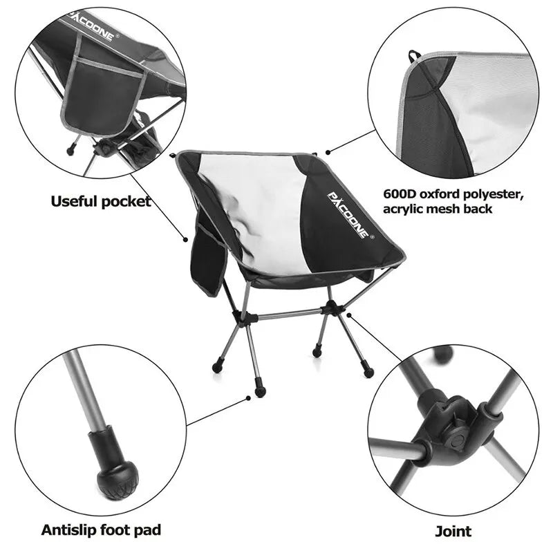 Travel Ultralight Folding Aluminum Chair - Superhard, High Load Capacity Portable Seat for Outdoor Camping, Beach, Hiking, Picnic, and Fishing