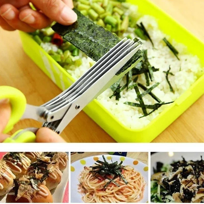 Muti-Layers Kitchen Scissors Stainless Steel Vegetable Cutter Scallion Herb Laver Spices cooking Tool Cut Kitchen Accessories