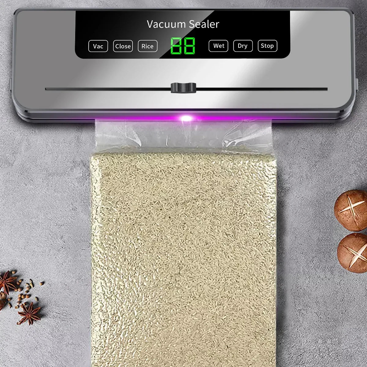 Electric Vacuum Sealer with Built-in Cutter & Touch Control – Includes 10 Bags for Dry/Wet Food Storage