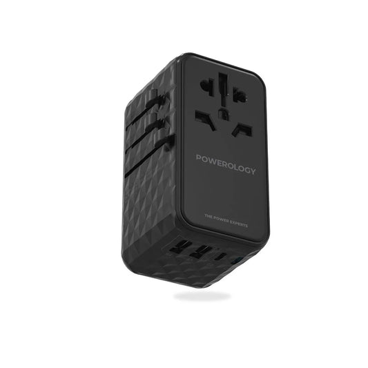 Powerology 4-Port Universal  Charger Compatible In 150+ Countries   - شاحن قوي ومتعدد الإستخدامات