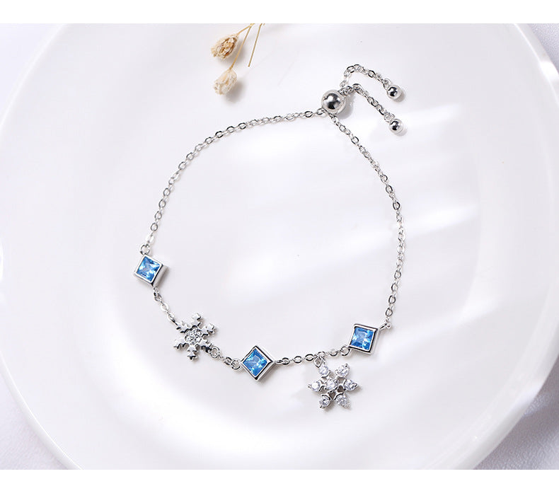 Sterling Silver Snowflake Bracelet with Colored crystals