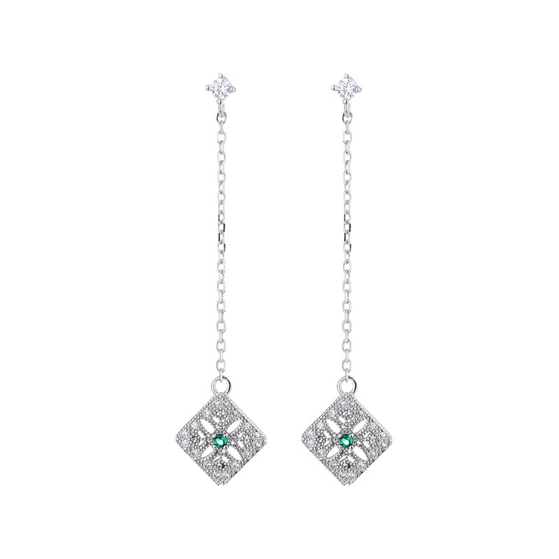 Silver Emerald  and Diamond Fringe Earrings ( manufacture)